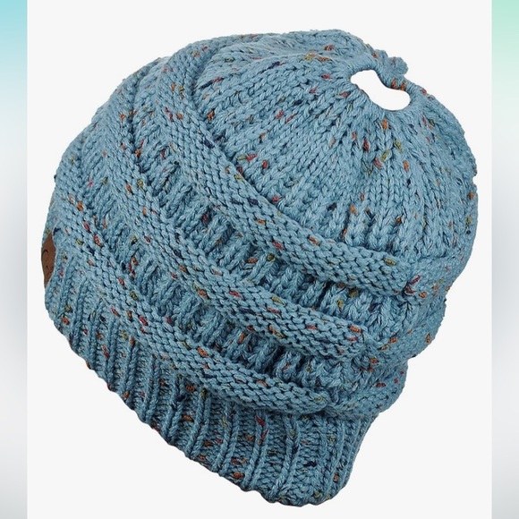 C.C MESSY BUN BEANIE TAIL SOFT STRETCH EXC.-🎉DENIM🩵~or~🎉OMBRE🫒,OS,BNWTIB/WOT - Picture 2 of 14